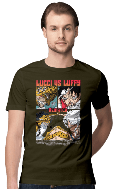 Men's t-shirt with prints One Piece Rob Lucci and Luffy. Anime, lucci, luffy, manga, one piece, pirates, rob lucci. 2070702