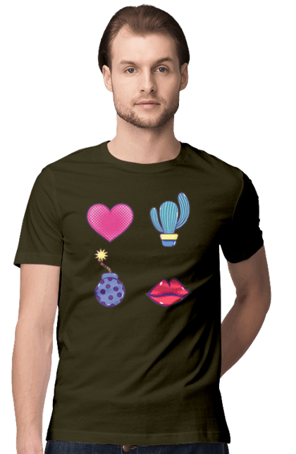 Men`s t-shirt with prints Heart, Cactus, Bomb, Lips. Bomb, cactus, lips. 2070702
