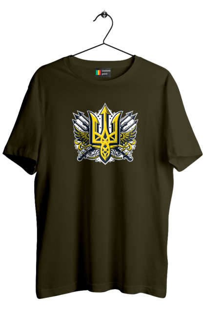 Футболка чоловіча з принтом "Символіка україни". Герб, патріотичні зображення, символіка, тризуб, україна. 2070702