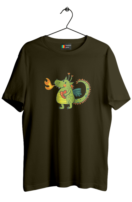 Men's t-shirt with prints Dragon in love. Dragon, fire, green dragon, heart, hearts, love, new year, symbol 2024. 2070702