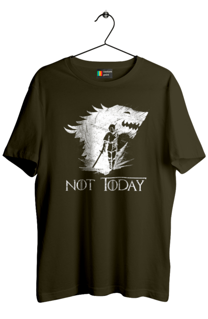 Men's t-shirt with prints Game of Thrones Arya. Arya, game, got, not today, stark, starks, thrones, tv show, wolf, wolves. 2070702