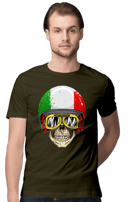 Футболка чоловіча з принтом "Череп в мотошоломі". Мото, окуляри, череп, шолом. 2070702