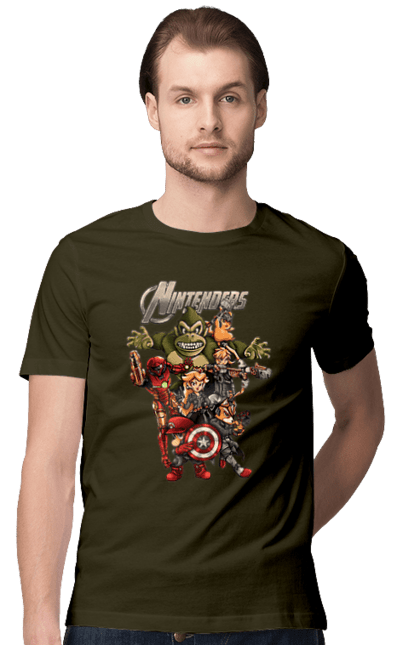 Men`s t-shirt with prints Nintendo heroes. Animal crossing, donkey kong, game characters, kirby, legend of zelda, luigi, mario, nintendo, pokemon, princess stove. 2070702