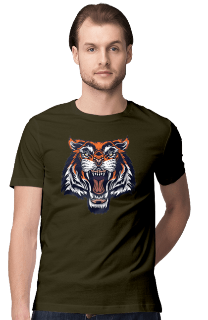 Футболка чоловіча з принтом "Сердитий оранжевий тигр". Голова тигра, джунглі, злий тигр, сердитий тигр, тигр. CustomPrint.market