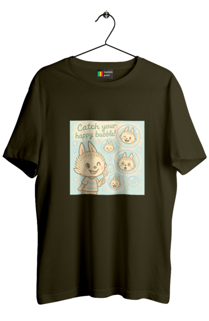 Футболка чоловіча з принтом "Лабубу". Бульбашки, грайливо, каваї, казково, лабубу, милаілюстрація, ніжнікольори, пастельнамистецтво, щасливі бульбашки. 2070702