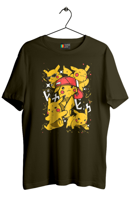 Men's t-shirt with prints Pikachu. Anime, game, manga, nintendo, pikachu, pokemon. 2070702