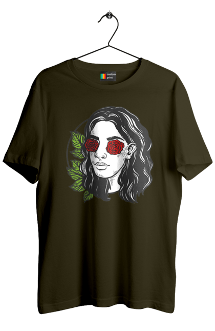 Футболка чоловіча з принтом "Дівчина З Трояндами На Очах". Дівчина, троянда. 2070702