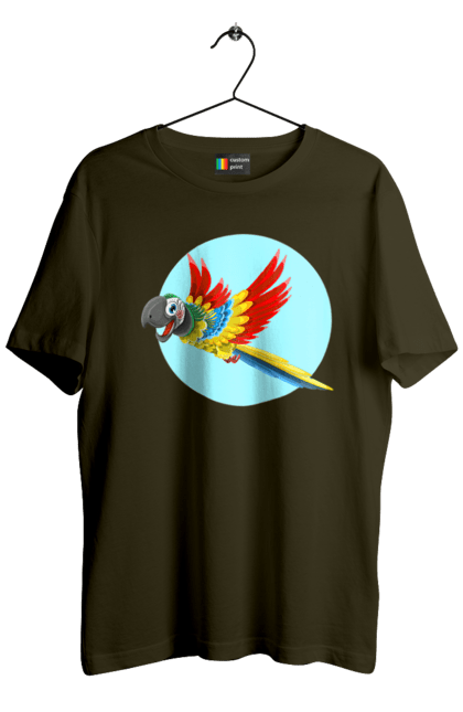Футболка чоловіча з принтом "Папуга". Барвистий папуга, какаду, кольоровий папуга, папуга, що летить. 2070702