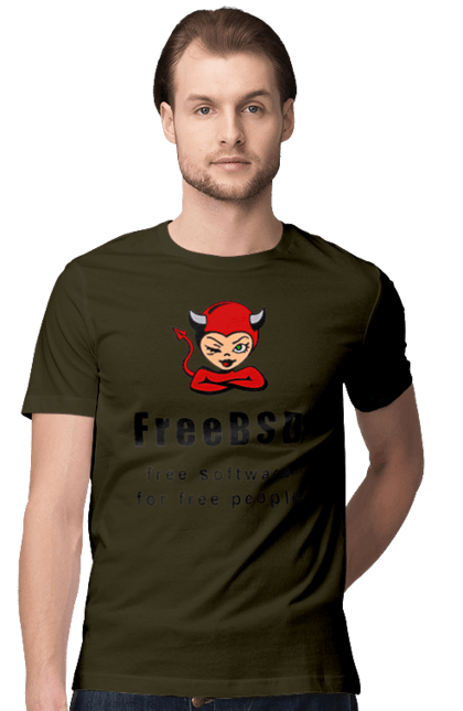 Футболка чоловіча з принтом "Freebsd Для Вільних". Bsd, freebsd, unix, адміністратор, айті, айтішник, безкоштовна, безкоштовно, бестія, вільна, демон, демонесса, доступність, незалежність, операційна система, ос, програміст, програмне забезпечення, свобода, сисадмін, система, системний адміністратор, софт, текст, червоний, чорний. 2070702