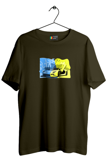 Men`s t-shirt with prints Ukrainian Lamborghini. Flag, lamborghini, machine, sports car, ukraine, yellow blue. 2070702