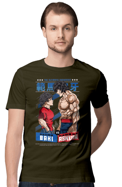 Men's t-shirt with prints Hanma Baki. Anime, baki fighter, hanma baki, manga, martial arts, tv series. 2070702