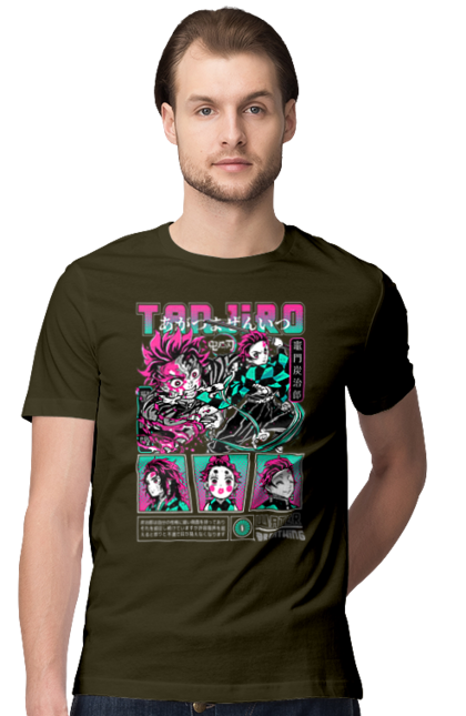 Men's t-shirt with prints Demon Slayer Tanjiro. Anime, demon slayer, kamado tanjiro, manga, tanjiro. 2070702