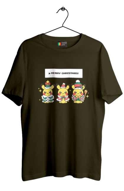 Men`s t-shirt with prints Pikachu Merry Christmas. Anime, christmas, game, manga, merry christmas, nintendo, pikachu, pokemon. 2070702