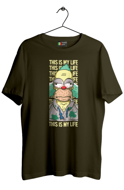 Футболка чоловіча з принтом "THIS IS MY LIFE KRUSTY plus". Krusty, krusty the clown, simpsons, клоун красті, красті, сімпсони. 2070702