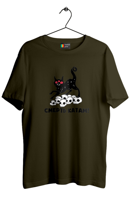 Men`s t-shirt with prints Death to the executioners. Cat, cats, patriotic, phrase, phrases, scull, ukrainian, war. 2070702