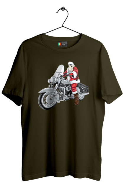 Футболка чоловіча з принтом "Санта На Мотоциклі". Мотоцикл, новий рік, санта, свято. 2070702