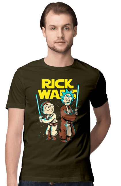 Футболка мужская с принтом Рик и Морти. Rick and morty, star wars, звездные войны, мультфильм, научная фантастика, приключения, рик, рик и морти, сериал. 2070702