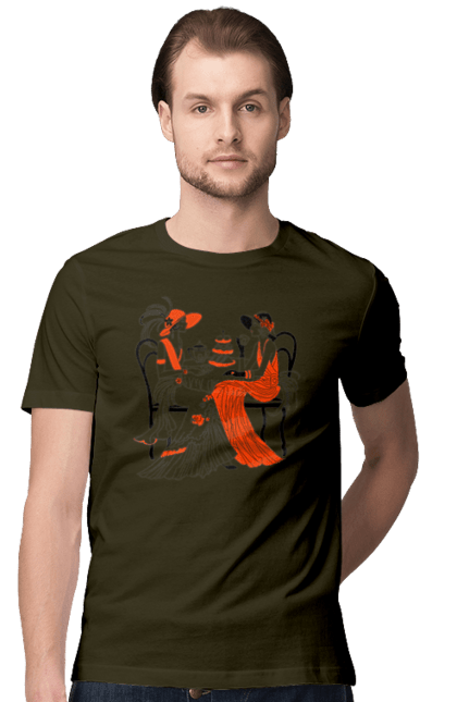 Футболка чоловіча з принтом "Дами В Червоному". Дами, посиденьки, чаювання. 2070702