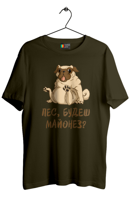 Футболка чоловіча з принтом "Пес, будеш майонез". Лапа, майонез, мопс, пес, пес будеш майонез, собака. 2070702