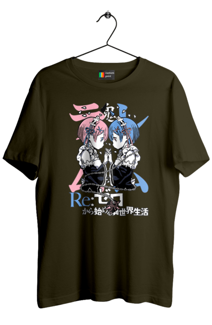 Men's t-shirt with prints Re:Zero. Anime, drama, fantasy, manga, ram, re:zero, rem, thriller. 2070702