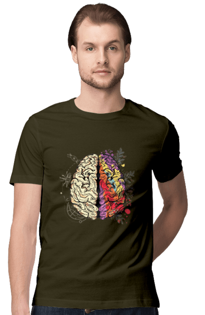 Футболка чоловіча з принтом "Творчість та логіка". Бінарний, біткоїн, біткойн, валюта, гроші, крипто, наука, програміст, программист, творчество, техно, хакер, художник, цветной. 2070702