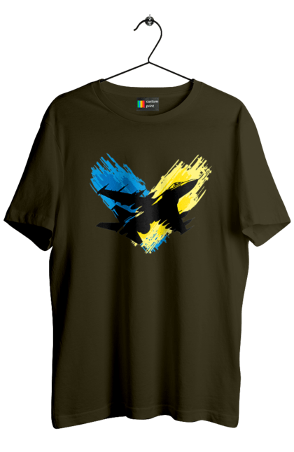 Футболка чоловіча з принтом "Літак F 16". З прапором, зсу, літак, літак f16, патріотична, прапор, ф16. 2070702