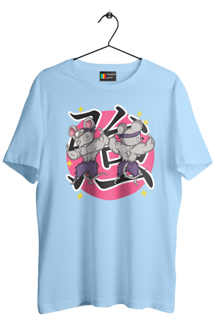 Men's t-shirt with prints Demon Slayer Uzui Tengen's mice. Anime, demon slayer, kimetsu no yaiba, manga, mice, serial, tengen, tengen uzui, uzui. 2070702