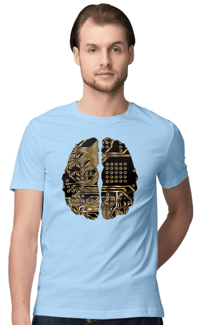 Футболка чоловіча з принтом "Мозок Айті". Айті, айтішник, гик, знання, золотий, золото, інженер, кібер, кібернетика, кіборг, код, комп, кристал, мікросхема, мозок, програміст, професіонал, професія, розробник, розум, чіп. 2070702