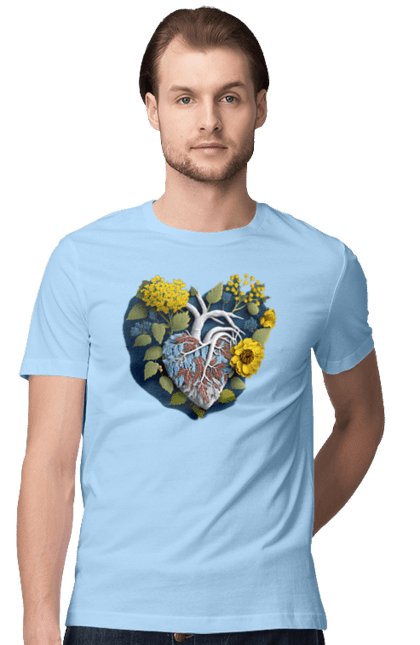 Футболка чоловіча з принтом "Серце квіти". Люблю україну, перемога україни, серце, символи україни, соняшник, традиції україни, україна. 2070702