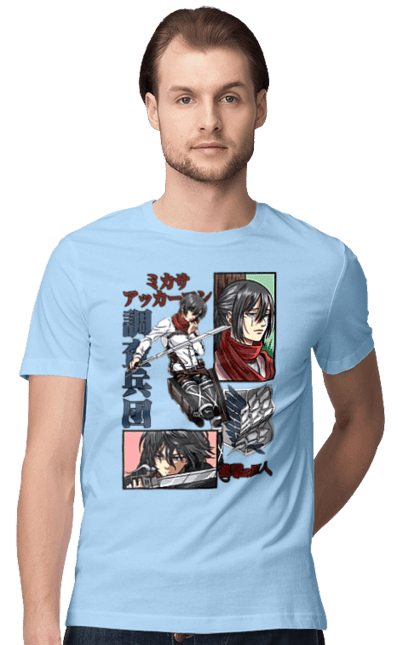 Men's t-shirt with prints Attack on Titan Mikasa Ackerman. Action film, anime, attack on titan, manga, mikasa, mikasa ackerman, post-apocalyptic. 2070702