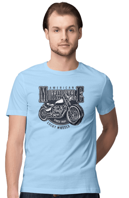Men`s t-shirt with prints Cool vintage motorcycle. America, good, male, motorcycle, motorcycles, retro, stylish, stylishly, vintage, vintage. 2070702
