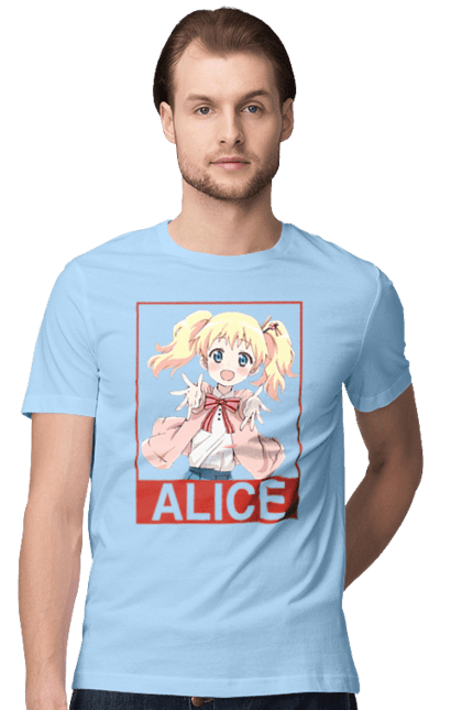 Футболка мужская с принтом Золотая мозаика Алиса Картелет. Alice cartelet, anime, kiniro mosaic, kinmoza, manga, алиса, алиса картелет, аниме, золотая мозаика, манга. 2070702