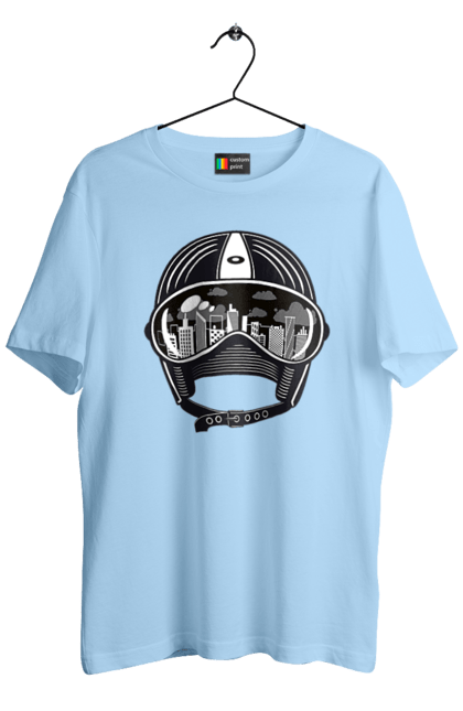 Футболка чоловіча з принтом "Шолом І Місто". Місто, швидкість, шолом. 2070702