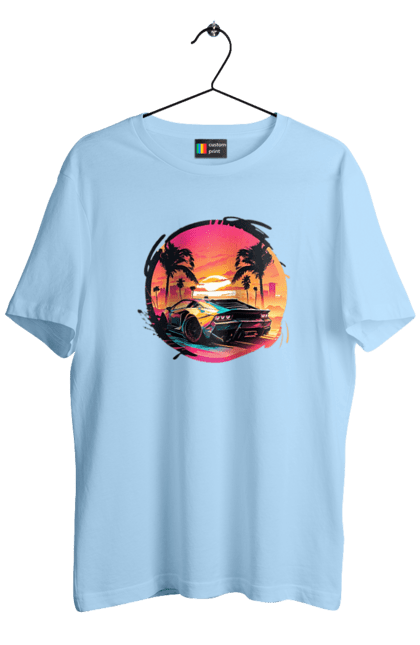 Футболка чоловіча з принтом "Ламборджині Ретровейв". Авто, автомобиль, ламба, ламборджині, машина, машини, ретровейв. 2070702