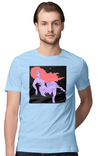 Футболка чоловіча з принтом "Фіолетова Дівчина В Чорній Дирі". Дівчина, лапають. 2070702