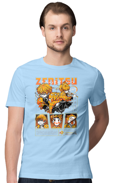 Men's t-shirt with prints Demon Slayer Zenitsu. Anime, demon slayer, kimetsu no yaiba, manga, serial, zenitsu, zenitsu agatsuma. 2070702