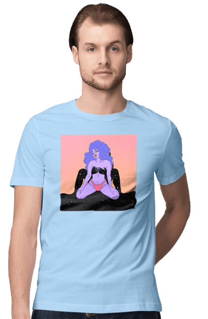 Футболка чоловіча з принтом "Фіолетова Дівчина В Трусиках". Інопланетянка, у трусах. 2070702
