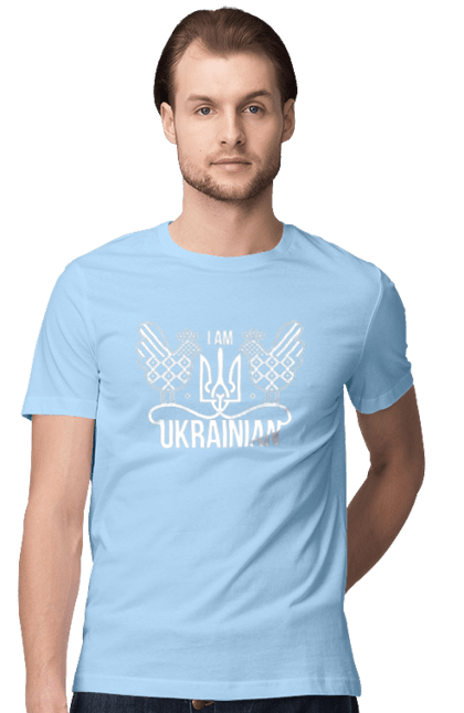 Men`s t-shirt with prints I am Ukrainian. Embroidery, i am ukrainian, like zelensky`s, patriotic. 2070702