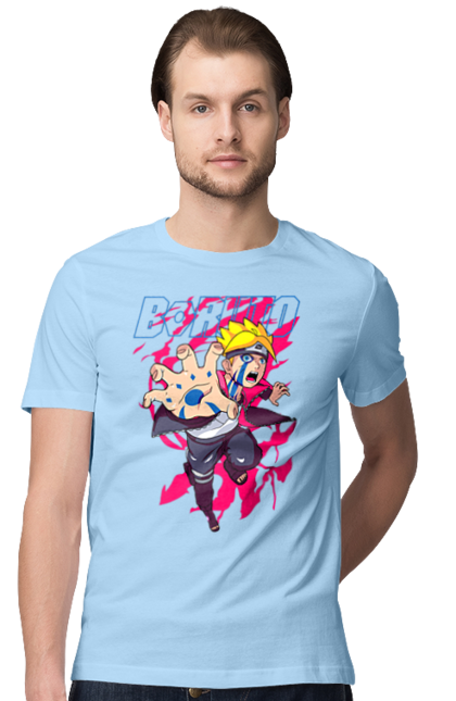 Men's t-shirt with prints Boruto. Anime, boruto, enemies, manga, neon, tv series. 2070702