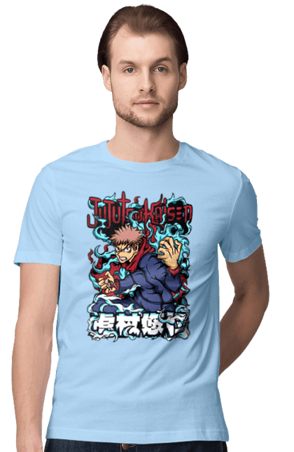 Men's t-shirt with prints Jujutsu Kaisen Itadori. Anime, dark fantasy, itadori, jujutsu kaisen, magic battle, manga, mystic, sukuna. 2070702