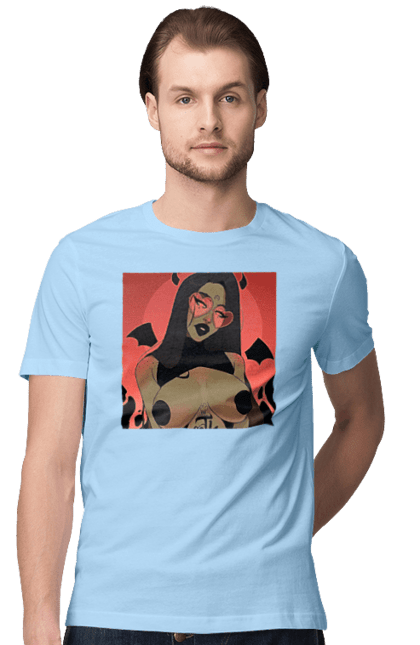 Футболка чоловіча з принтом "Диявол З Цицьками". Гола, диявол, сиськи. 2070702