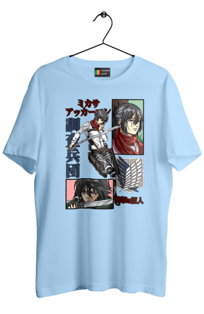 Men's t-shirt with prints Attack on Titan Mikasa Ackerman. Action film, anime, attack on titan, manga, mikasa, mikasa ackerman, post-apocalyptic. 2070702