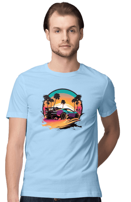 Футболка чоловіча з принтом "Ламборджині Сінтвейв". Авто, автомобіль, ламба, ламборджині, машини, сінтвейв. 2070702