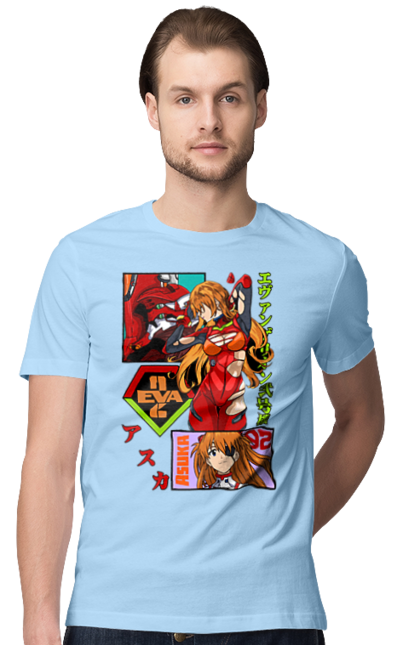 Men's t-shirt with prints Evangelion Asuka. Anime, asuka, asuka langley sorry, eva 02, evangelion, eve, kaoru, manga, ray, shinji. 2070702