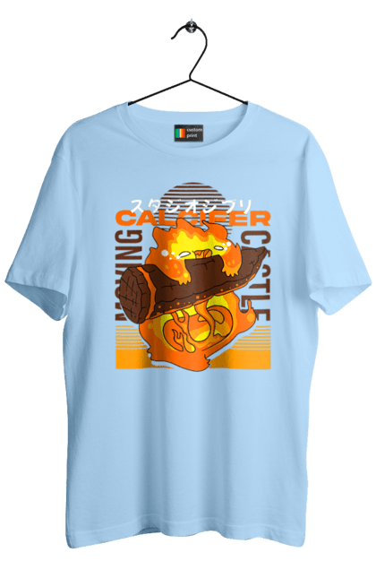 Men's t-shirt with prints Howl's Moving Castle Calcifer. Calcifer, demon, fire, heart, moving castle. 2070702