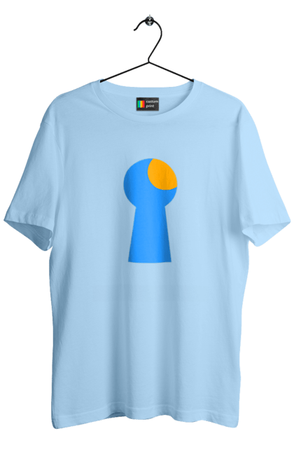 Футболка чоловіча з принтом "Замочная скважина". Відчини двері, двері, замок, ключ, свердловина, світло крізь, цікавість, щілина. 2070702