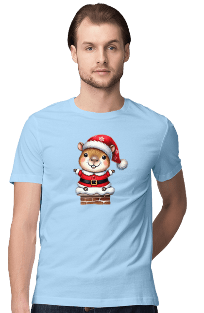 Men's t-shirt with prints Christmas Capybara. Animal, capybara, christmas, christmas capybara, gift, holiday, new year, new year`s gift, santa. 2070702