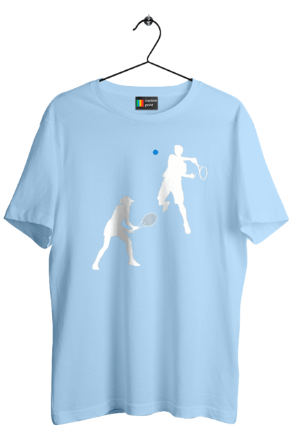 Men`s t-shirt with prints Tennis. Ball, ground tournament, hard, players, prize fund, racket, soil, sponsor, tennis, tournament grid. 2070702