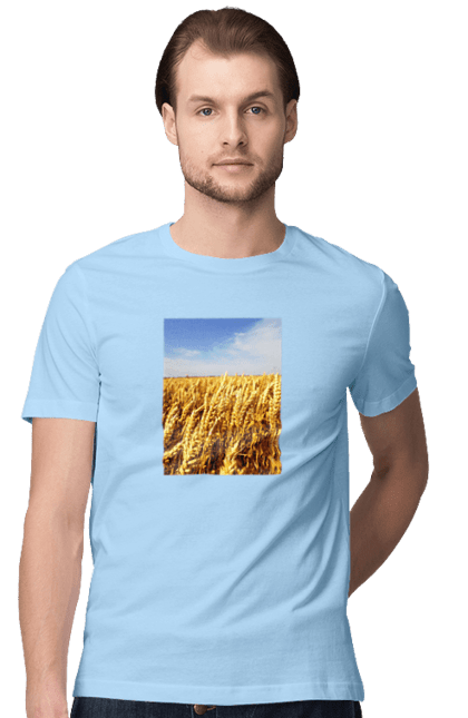Футболка чоловіча з принтом "Україна". Голубизна, красота, небо, поле, природа, пшеница. 2070702