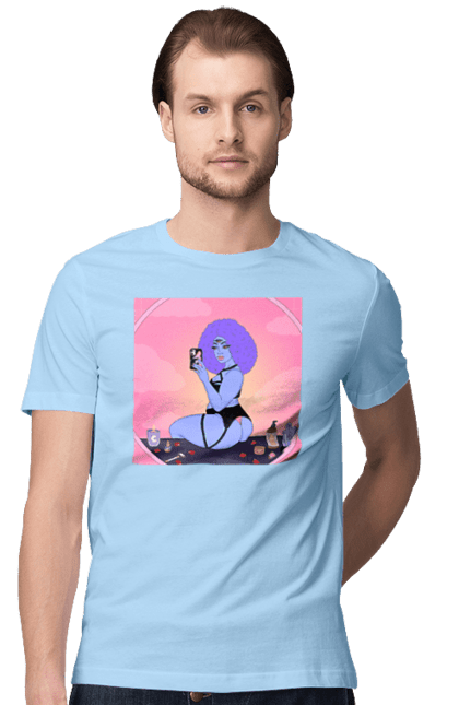 Футболка чоловіча з принтом "Фіолетова Дівчина Фото У Дзеркалі". Білизна, дзеркало, фото. 2070702